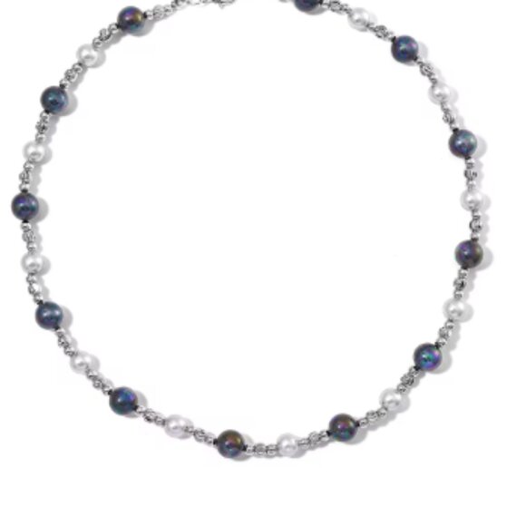 Peacock and Silver Color Shell Pearl Necklace in Silvertone 20-22 Inches - Picture 3 of 4